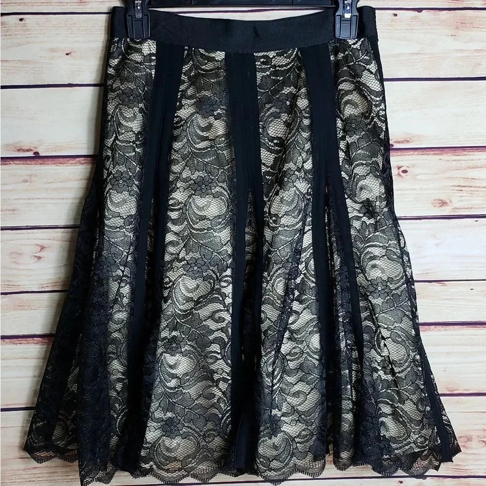 Apostrophe Black & Gold Lace Pleated Skirt